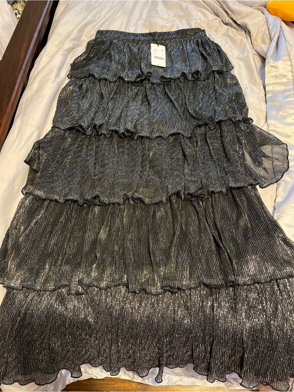 NWT Shimmery Black Tiered Maxi Skirt